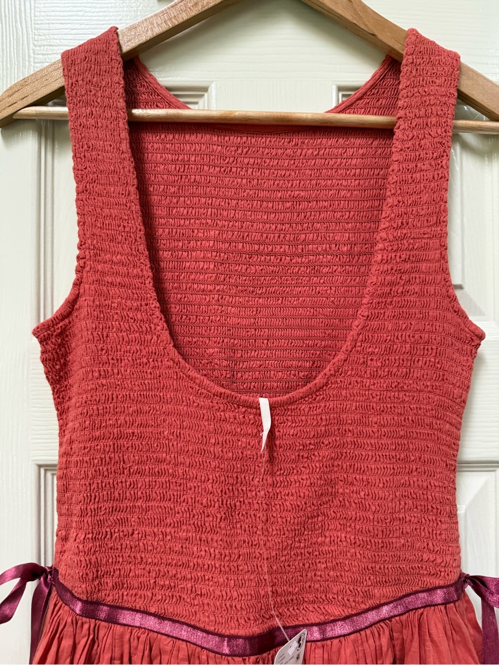 Free People Nightingale Solid Midi Dress in Rose Sienna Smocked Size XS NWT - Picture 8 of 11